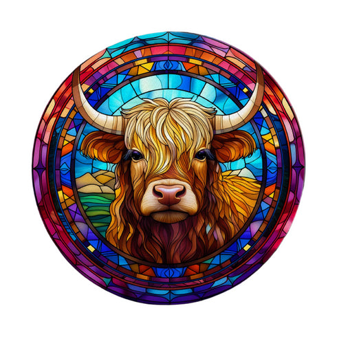 BooBoo Highland Cow Circular Glass Suncatcher Worktop Saver